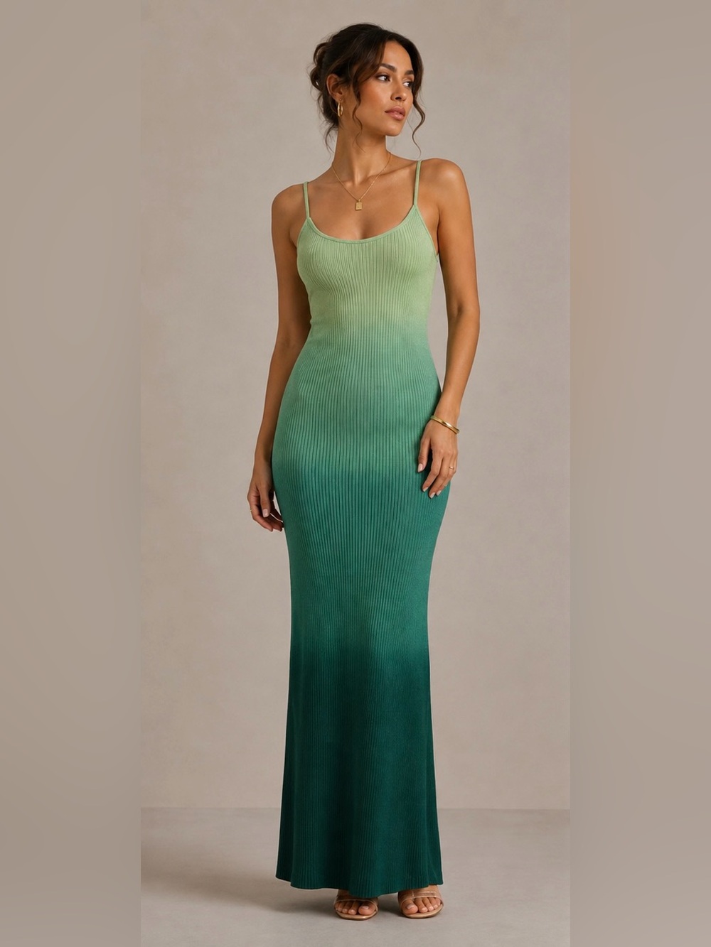 Mango NWT Dip Dye Ribbed Knit Maxi Dress Green Ombre Bodycon Slip Dress S